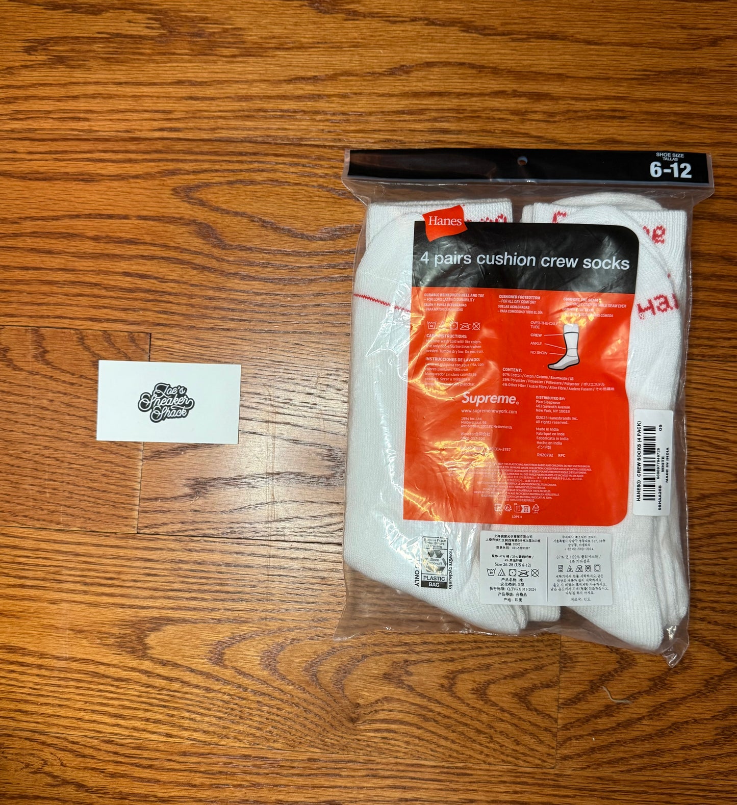 Supreme Hanes Crew Socks (4 Pack) White